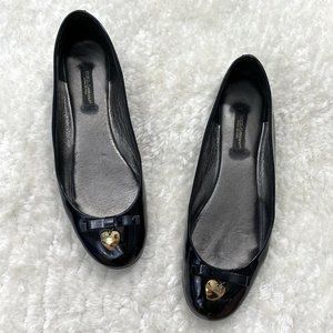 Dolce & Gabbana Black Flats with Gold Heart Detail